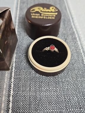 Vintage European Ladybug Baby Ring w Ruedi Swiss Box – Enamel Good Luck Charm